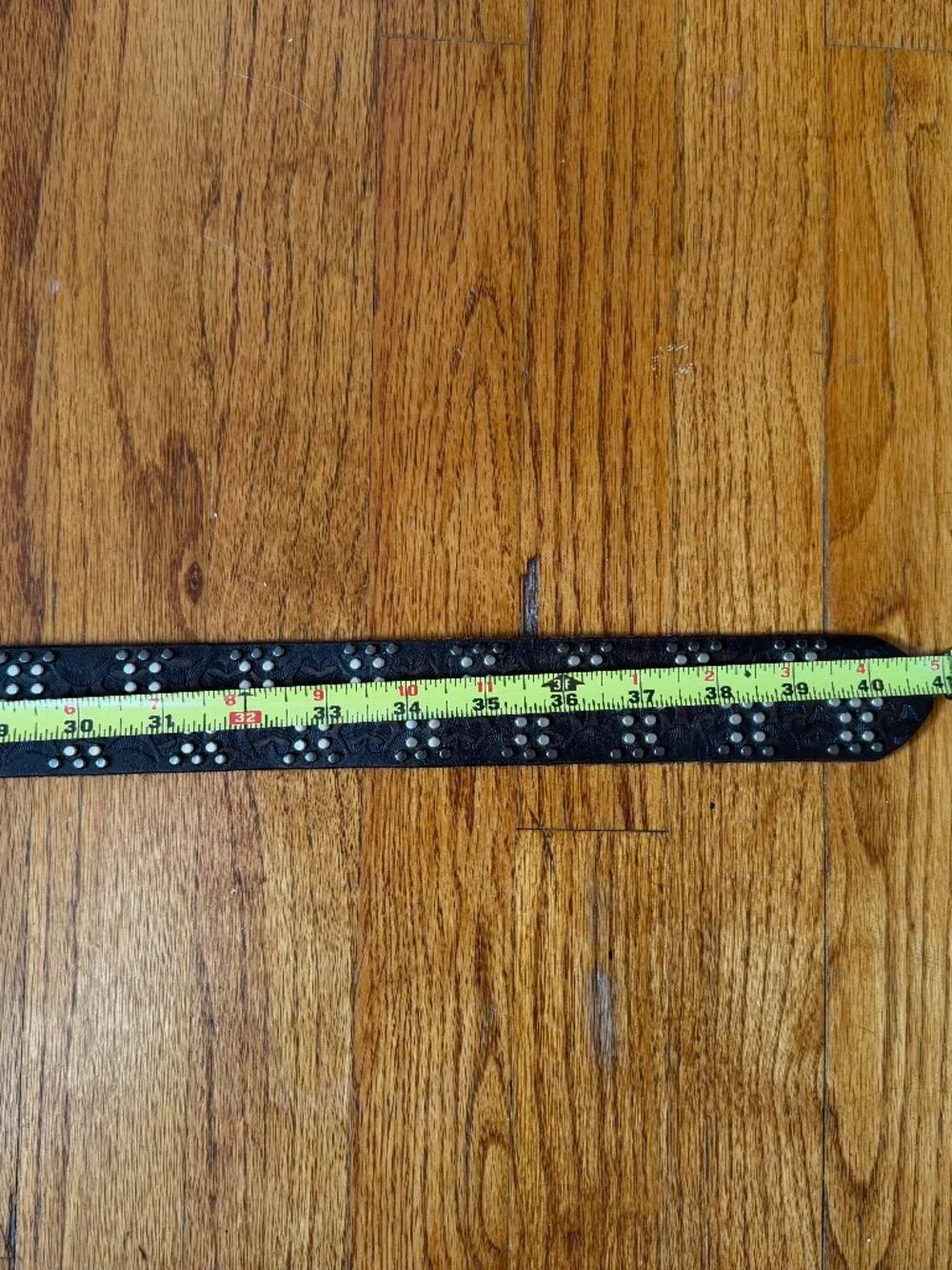 Black Studded Leather Belt with Antique Silver Buckle